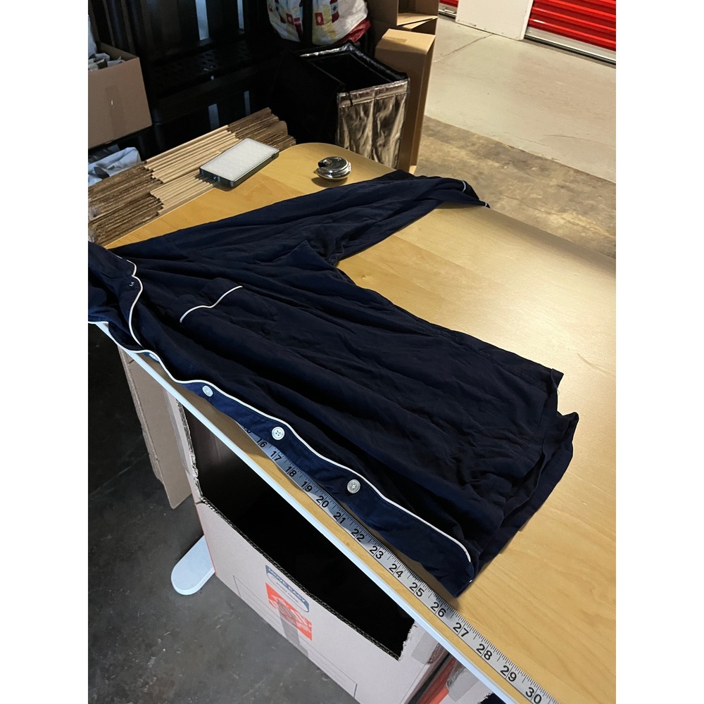 J Crew End-On-End 100% Cotton Pajama Set Womens 2X Navy Blue Contrast Piping - Picture 11 of 13